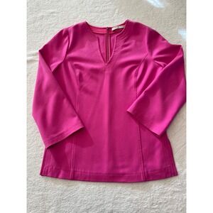 Trina Turk Fuchsia Pink V-Neck Zip Front Bell Sleeve Tunic Top Size 4